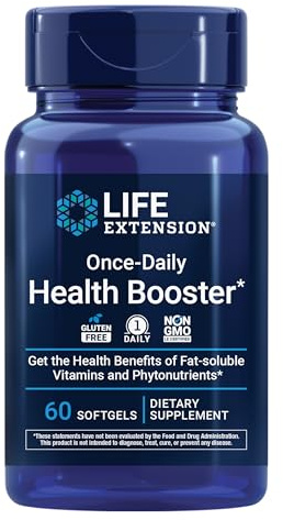 Life Extension Once-Daily Health Booster - Vitamins & Nutrients Supplement for Whole-Body Health - Vitamin K Complex, Vitamin E, Saffron, Lutein and More - Non-GMO, Gluten-Free - 60 Softgels