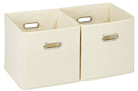 12 x Aufbewahrungsbox, Regalkorb ohne Deckel, Faltkiste mit Griff, Regalbox faltbar, Stoffbox quadratisch, 30 cm, beige