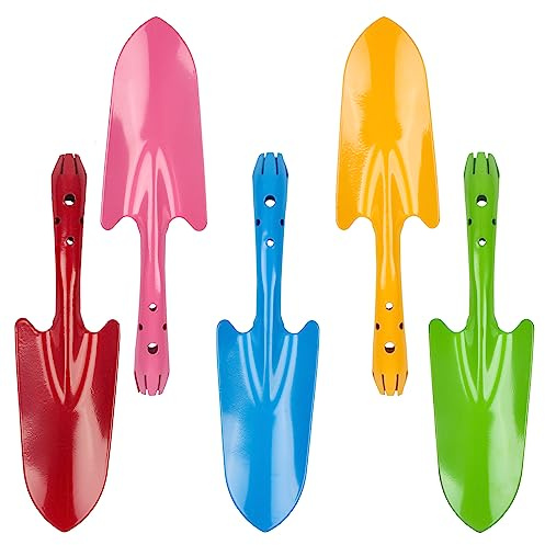 Mini Colorful Metal Hand Shovel, Trowel Set Garden Tools for Flower Soil Planting Digging Transplanting - Ideal Gardening Gift for Kids (Pack of 5)