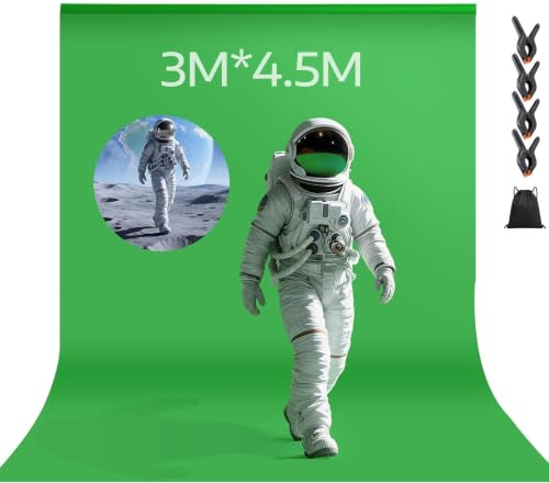 Croma Fondo Verde con 4 Abrazaderas, Spardar Plegable Telón de Fondo Fotográfico(10 * 15FT / 3 * 4,5M Verde), Tela de Pantalla Negra Algodón Puro Muselina Fondo de Estudio Fotográfico