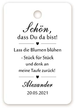 100 PERSONALISIERT Geschenkanhänger Tags Papieranhänger Gastgeschenke Etiketten Schön, dass Du da bist! zur Hochzeit Taufe Kommunion Konfirmation Taufe Geburtstag Blumensamen - Tag 063