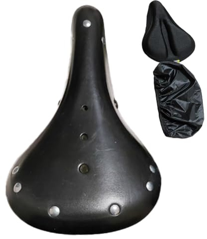 TentHome Sella Bici Comoda Vintage in Pelle per Uomo Donna, Sella mtb con Coprisella, Sellino Bici Universale per Bici da Corsa Bicicletta da Città, Sellini per Bike Nreo, 28 x 17 x 5cm