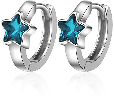 XUNXIANZHAO 925 Sterling Silber Zirkonia Blau Stern Klein Creolen Ohrringe für Frauen,Damen,Mädchen,Kinder