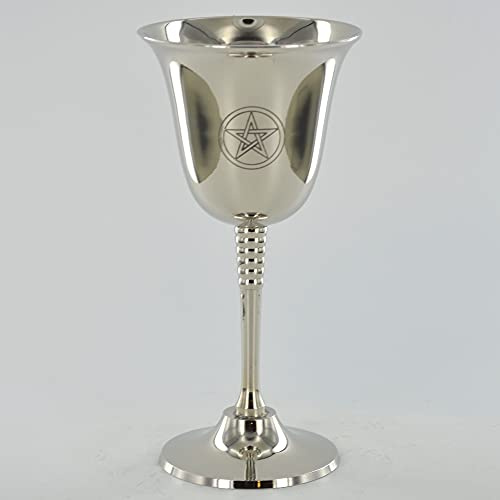 Prezents.com Silberner Kelch mit magischem Symbol, Pentagramm für Neopaganismus, Wicca-Geschenke und Ritualdekoration, 16 cm
