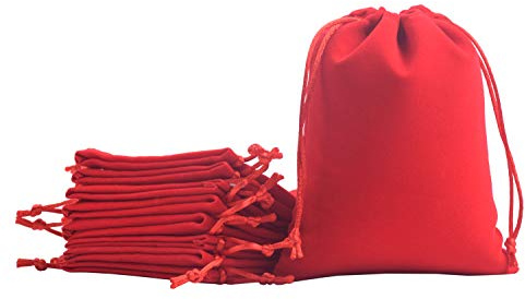KONMAY 10 st sammetspåse med dragsko, röd 13 x 18,0 cm sammet smyckepåsar för gåvor, festgåvor