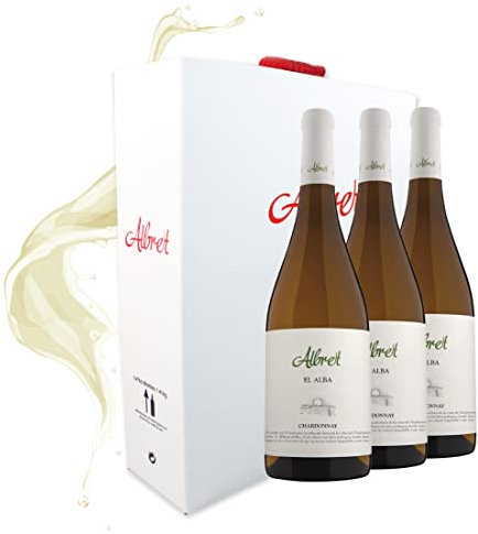 Finca Albret El Alba - 3 Botellas de Vino Blanco 100% Chardonnay - 750 ml - 13,5% Alcohol - Estuche ideal de Vino Blanco Afrutado y con Notas Afloradas