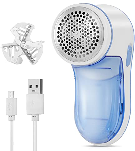 LEBEXY Rasoio portatile per pelucchi, elettrico con ricarica USB e 1 lama di ricambio per diversi tessuti (blu)