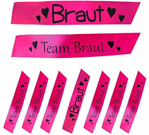 Oblique Unique® Braut + Team Braut Schärpe Set für Junggesellinnenabschied JGA Hochzeit in Pink