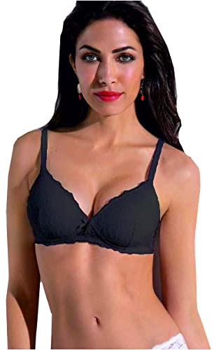 SIELEI 1 Pezzo Reggiseno Donna 2676 Senza Ferretto Push Up in Pizzo - Coppa B, Nero 4B