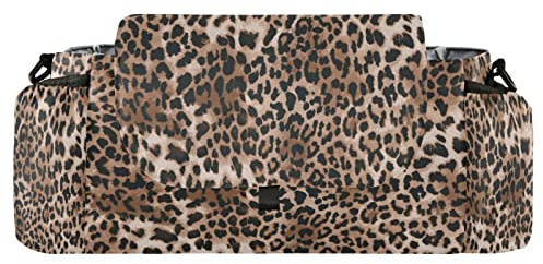 Quteprint Borsa organizer per passeggino con stampa leopardata, universale, con 2 portabicchieri, cinghie regolabili e gancio per passeggino, adatta per biberon, pannolini, telefono, giocattoli