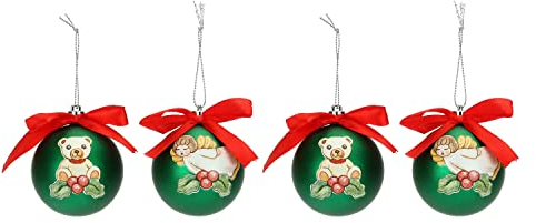 THUN - Natale 2022 - Set di 4 Palline per Albero di Natale Decorate, in Versione Verde - Idea Regalo Natale 2022 - PS; 100% Poliestere - Ø 6 cm