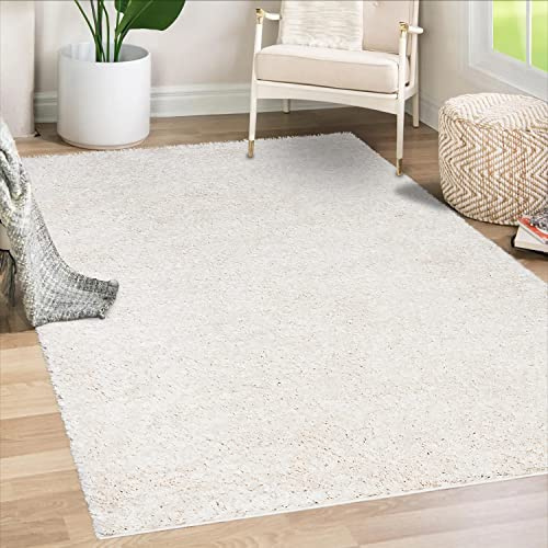 payé Teppich Wohnzimmer Hochflor Shaggy - 200x200cm - Creme Einfarbig Uni Flauschig Modern Boho Deko Teppiche Weich Schlafzimmer