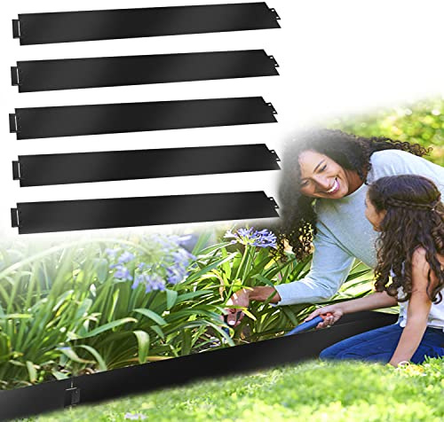 Vigevee Rasenkante verzinkt Metall, 5m 10m 15m 20m 25m 30m 35m 40m 45m 50m 100x15cm oder 100x18cm Beeteinfassung Mähkante Palisade Gartenbeet, Schwarz (Länge 25m - Höhe 15cm)