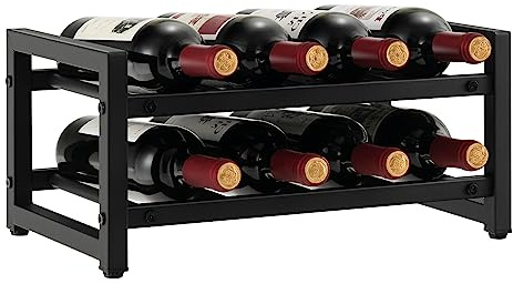 KOMFOTTEU Botellero de 2 Niveles Apilable, Soporte de Vino Metálico con Capacidad de 8 Botellas, Estantería de Almacenamiento de Vino con Patas Ajustables, para Encimera, Despensa, Cocina, Hogar