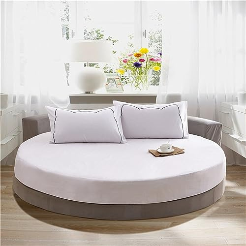 FANSU Runde Spannbettlaken, Weiche Baumwolle Spannbetttuch Atmungsaktiv Boxspringbett Matratzenschoner für Hotel Wasserbett Matratze (Durchmesser 220cm,Weiß)