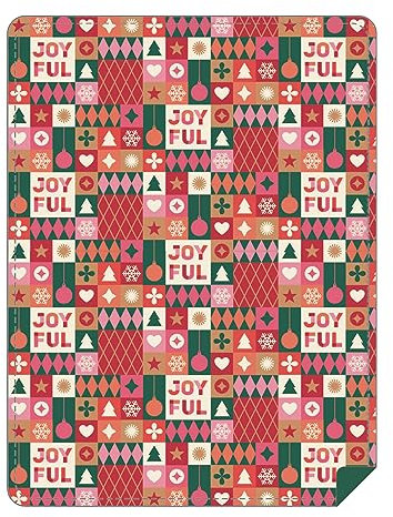 BRIEF INSANITY Luxuriöse Plüsch-Überwurfdecke, superweich, flauschig, Urlaub, Patchwork-Thema, lang, doppelseitig, Überwurfdecke – Kuscheldecke 111,8 x 152,4 cm (Weihnachts-Patchwork, Decke)