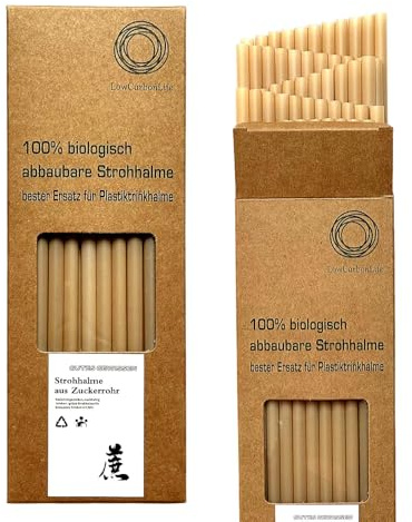 Cannucce biodegradabili al 100% ecologiche, in canna da zucchero, 20 cm di altezza, senza BPA, ottima sostituzione per cannucce in plastica (65)