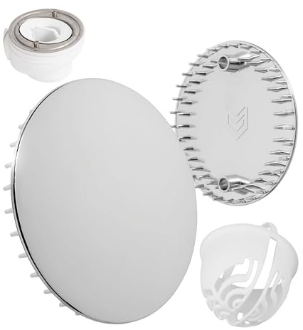 Abdeckhaube und Haarsieb Set für Duschabfluss, Ø 112 mm, kompatibel mit Viega Tempoplex Ablaufgarnitur ab Baujahr 2001-2006, Duschwanne Ablaufloch Abdeckung, verchromter ABS ASA Deckel, Haarfilter