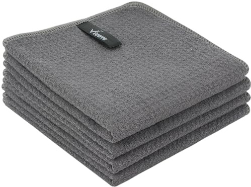 VIVOTE Mikrofasertücher Barista Tuch Grau Waffeltuch Spüllappen 280g/m² | Waschbar Spültuch für Küche, schnell trocknendes Reinigungstuch Fusselfrei 33 cm X 33 cm 4 Stück