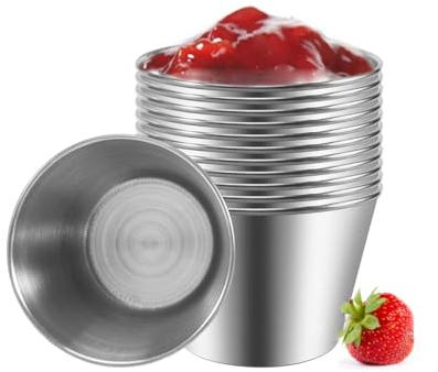 Tagtight 12 Pack Dip Schälchen für Snacks, 70Ml Edelstahl-Gewürz-Saucenbecher, Sojasauce Gerichte, Dessert Schalen, Snackschale, Mini Schüsseln für Sushi, Soße, Dipping, Souffle, BBQ und Zubehör