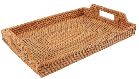 Cesta De Almacenamiento De Mimbre, Bandeja De Mimbre Para Servir, Cestas De Almacenamiento De Ratán, Cestas De Frutas Tejidas Rectangulares Para Desayuno, Bebidas, Meriendas, Comedor, Mesa De Centro