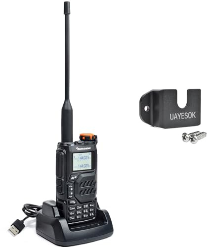 QUANSHENG UV-K5 Funkgerät 5W Walkie Talkie großer Reichweite Wiederaufladbare Handfunkgerät für Erwachsene Polizei Radio mit FM, NOAA, Typ-C Ladung, 200 Kanäle (UV-K5 mit Halterung)