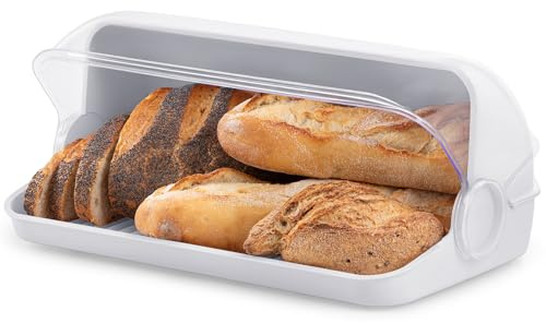 KONZEPT Brotkasten aus Kunststoff Weiß - Brot Aufbewahrungsbox für Brötchen, Kuchen und Brot, Brotdose mit hoher Kapazität, Transparent - Brotbox Küche