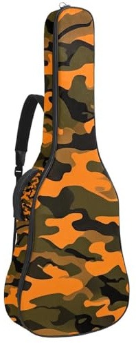Schöne wasserdichte Tasche für Akustikgitarre, mehrere Taschen, Schutzschicht, orangefarbenes Camouflage-Muster, Mehrfarbig Nr. 08, 42.9x16.9x4.7 in, Gitarrentasche