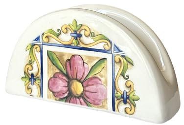 PortaTovaglioli in Ceramica Portatovaglioli da Tavola per Casa Bar Ristorante Pizzeria Pub Decoro Stampa Mediterranea 13 * 7 CM (Bianco fiore rosa)