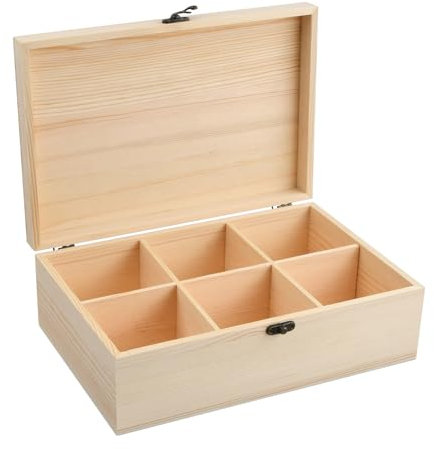 Scatola di Legno 30x20x10 cm, Porta Oggetti Con Coperchio, Per il Tè, Regalo Grande Con 6 Scomparti Staccabili, Portagioie Per Casa Cucina Ufficio Souvenir Fai da Te
