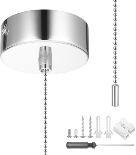 Yihaifu Badezimmer Zugschnur Chrom LichtSchalter,Zugschalter für das Badezimmer Mit Kettensatz und Montagewerkzeug für Stylish Upgrade Bad-Accessoires Runde Zylinde Silbrig