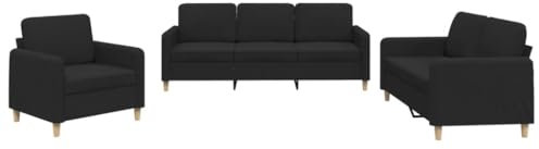 HETFTJN Sofa Wohnzimmer Schlafcouch Sofas & Couches Lounge Sofa - 3-TLG. Sofagarnitur mit Kissen Schwarz Stoff für Büro Relaxationsraum Schlafzimmer Jugendzimmer