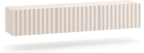 Selsey TV Schrank Lowboard Board Sideboard Fernsehtisch Fernsehschrank 170 cm Mit Gerillten Fronten Soft Close Hängend Hellbeige Derriva