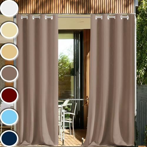 HUAXIQUE Vorhänge Outdoor 213x213cm Wasserdicht 1 Stück Auf Maß Extra Breit Blickdicht Windschutz Sonnenschutz Vorhang Für Terrasse Outdoor Draußen Balkon Garten Patio Rote Bohnenfarbe