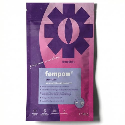 fempow Skin Glow - Kollagen-Pulver - Reine & Strahlende Haut - Festes Bindegewebe - Mit Lactoferrin, Biotin, Zink & Vitamin C - Laborgeprüft - 90g