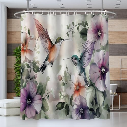 ZISTRCBAO Duschvorhang Anti-Schimmel,180 * 200cm Wasserdicht Antibakteriell Vorhang für Dusche und Badewanne für Kinder,3D Graffiti Blumen Niedlicher Kleiner Vogel,inkl 12 Duschvorhangringen