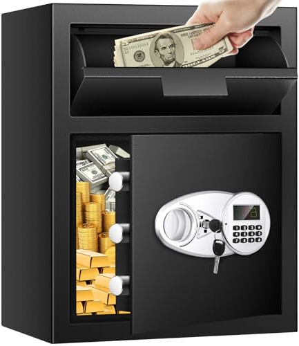 2.6 Cuft Depository Safe for Business with Quick Place Drop Slot, Cash Drop Safes with Digital Combination LCD Display and Anti-Fishing, Security Drop Safe for Cash, Mail, Checks, Document