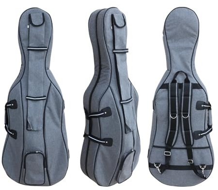 DouscsChart 4/4 Cello Case Gig Bag for Classic Electric Cellos Heavy Duty Waterproof with Backpack Straps High Density Foam Padding Velour Lining Bow Rosin Pockets Music Sheet Storage (grey)