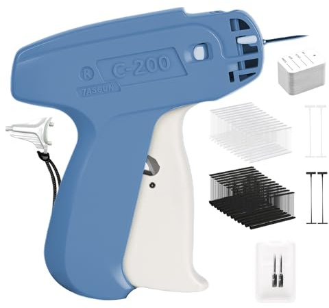 1Plusselect Etikettierpistole Kleidung, Etikettiergerät Kleidung Tagging Gun mit 2 Ersatznadeln, 2000 Heftfäden, 250 Preisschilder, Preisschild Heftpistole für Kleidung Tags Label Socken Hüte Handel