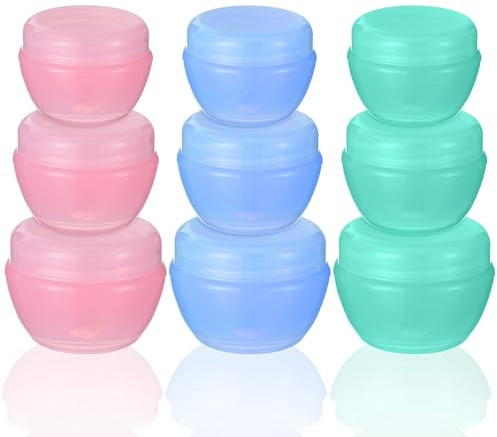 Guduling 9 st resepannor för kräm, plast små resegräddkrukor, läckagesäkra påfyllningsbara kosmetiska makeupburkar med lock för krämer gelpasta, kosmetisk makeup ansikte kropp handkrämer