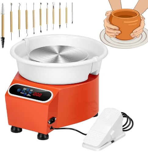 KLLJHB Tornio Elettrico per Ceramica con Motore a Trasmissione Diretta, Touch Screen LCD, Pedale Regolabile per Ceramica Artistica e Scultura in Argilla (Arancione 110 V)