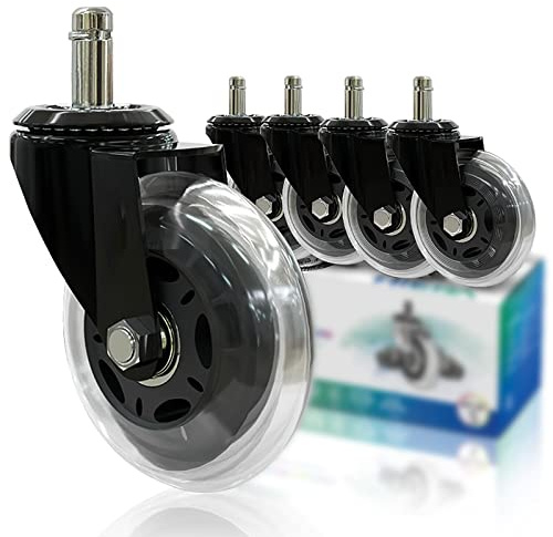3/75Mm Silent Pu Swivel Castors Wheels for Office Chairs, M11X22Mm, Swivel Stem Casters ut Brake, Replacement Castors for Hard Floor Universal Swivel Wheels/Transparent