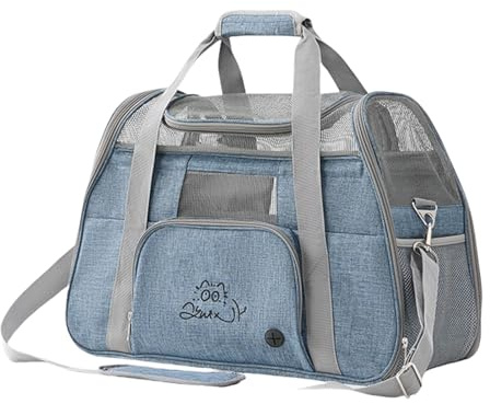 Pasdrucn Flugtasche Für Hunde & Transportbox Katze Hundes, Faltbare Katzentransportbox, Transporttasche Katze Und Hunde, Bis 10kg, Hundetragetasche, Hundebox Auto Transportbox Katze (Blau)