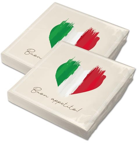 itenga 40 tovaglioli bandiera italiana cuore 30 x 30 cm 3 veli - Buon Appetito - Tovaglioli di carta (Italia)