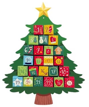 SZLIFE Calendario Dell'avvento, Albero di Natale 49x 61,5 Cm, Decorazione Natalizia Fai da Te 24 Giorni per Riempite Caramelle O Cioccolatini, Appendono Facilmente a Pareti, Porte