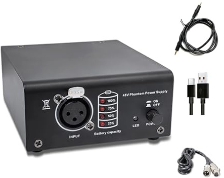 BUBEFSKD 48-V Kondensatormikrofon Netzteil Mit Abgeschirmten Anschlüssen Und Batterieanzeige Für Tongeräte Kondensatormikrofon Netzteil Set