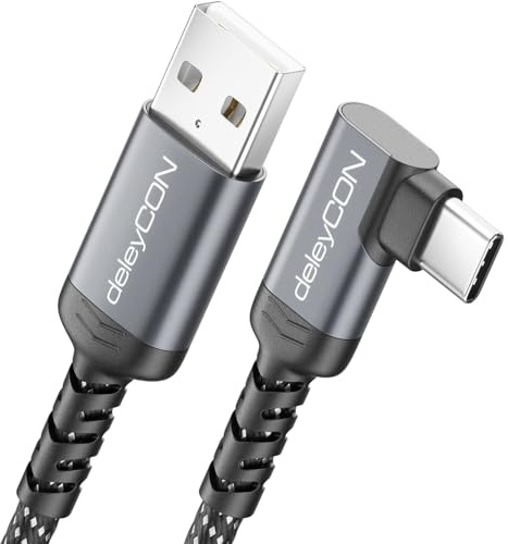 deleyCON 1m USB-C Kabel 90° USB-A auf USB-C Ladekabel Datenkabel | Gewinkelt für iPhone 17/16/15 Pro Max Air, Galaxy A16/A56/S26/S25/S24/S23, Pixel, AirPods, Notebook, PS5