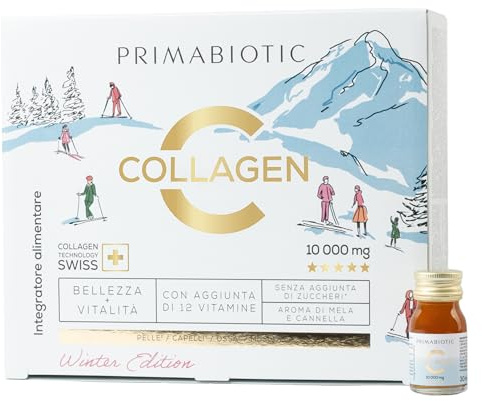 Collagene da Bere - Primabiotic Collagen 10000 mg (Winter Edition) | 30 Flaconcini da 30 ml (900 ml) | Integratore Liquido di Alta Qualità per la Bellezza | 95% di Assorbimento