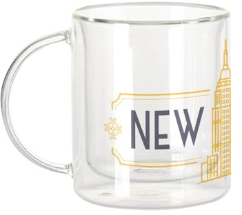 Fabulous Dubbelväggig glasmugg - New York USA lyx vintage stil - kaffekopp och isolerad 330 ml hängande effekt mot buller, tryck i Frankrike