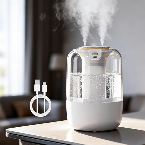 Humidifier for Bedroom,2.2L Humidifier Cool Mist Air Humidifier Colorful Warm Night Ligh for Home Plants Baby Room Ultra-Quiet with Smart Humidity Display,Waterless Auto-Off